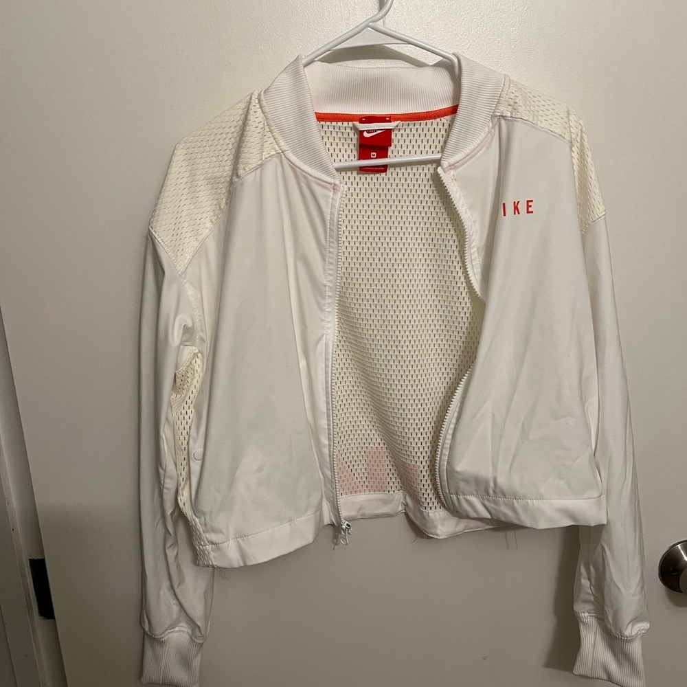 Nike White Bomber Jacket Lightweight Athletic Style
